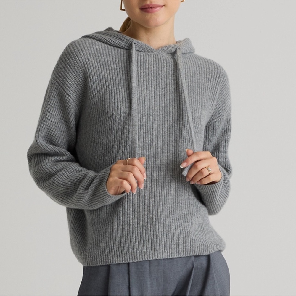 Quince Gray Mongolian cashmere fisherman pullover hoodie